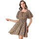 thumbnail image 1 of Vestido de cuello cuadrado con estampado floral para mujer Negro XL, 1 of 6
