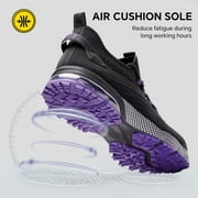 SPIEZ Women’s Composite Toe Safety Shoes with Air Cushion, ASTM F2412 Certified Puncture-Proof Work Sneakers, Comfortably for All-Day Wear-Black Purple Size 6