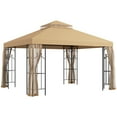 thumbnail image 2 of Outsunny 141.7" x 118.1" Steel Outdoor Patio Gazebo Canopy with Removable Mesh Curtains, Display Shelves, & Steel Frame, Brown, 2 of 9