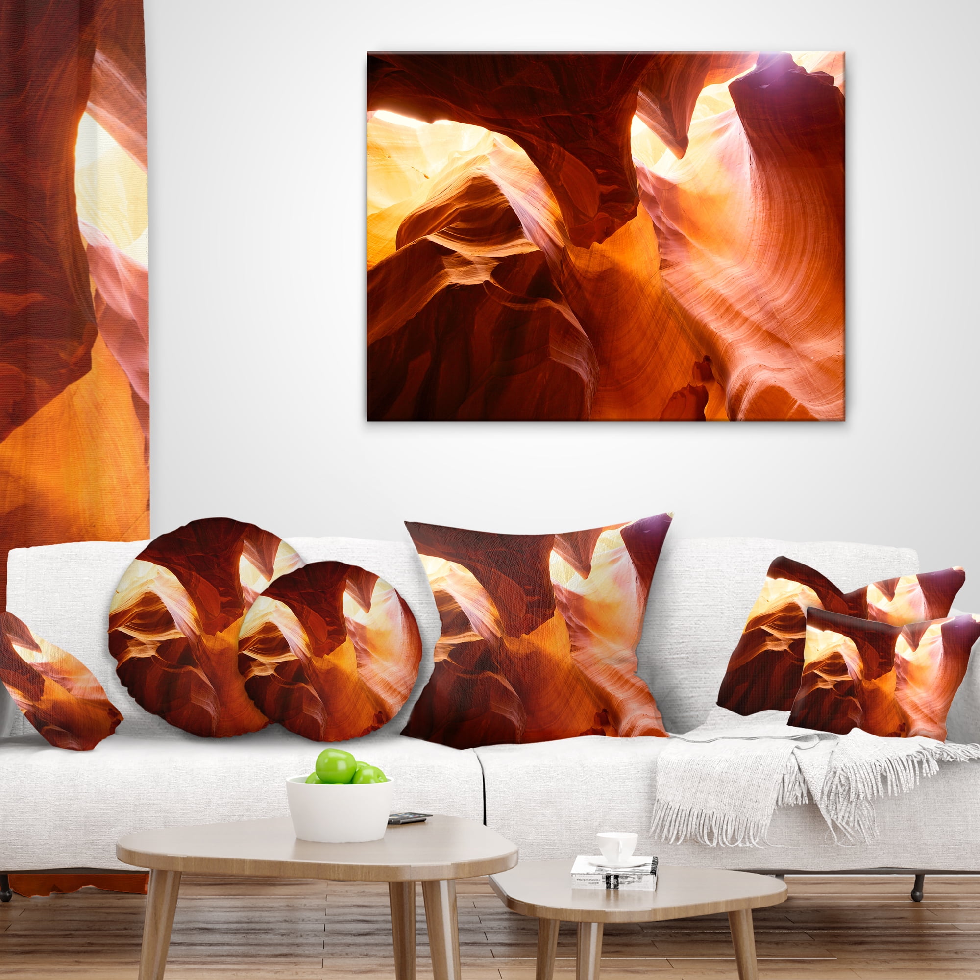 Designart Yellow Antelope Canyon - Landscape Photo Throw Pillow - 18x18