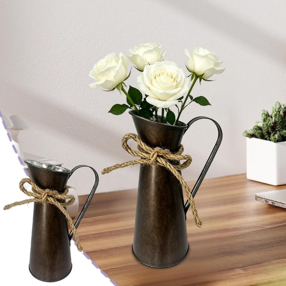 Celsvanis Pitcher Vase Galvanized Metal Watering Can Style Vintage Flower Holder Shabby Chic Decor Vase for Table Mantel Indoor Home Farmhouse Tabletop Decor