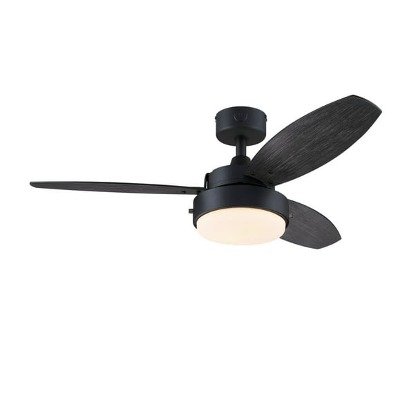 Westinghouse Lighting Alloy 42-Inch Indoor/Outdoor 3-Blade Matte Black Ceiling Fan, LED Light Fixture with Opal Frosted Glass