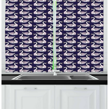 - Swan Curtains 2 Panels Set, Pale Pink Waterfowls with Princess Tiaras Graceful Fauna Artistic Animals, Window Drapes for Living Room Bedroom, 55W X 39L Inches, Indigo Pale Pink Orange, by Ambesonne