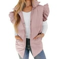 thumbnail image 2 of Baqcunre cardigan sweaters for women Women's Ruffle Sleeve Puffy Puffer Vests Winter Button Down Padded Gilet with Pocket Pink,M, 2 of 7