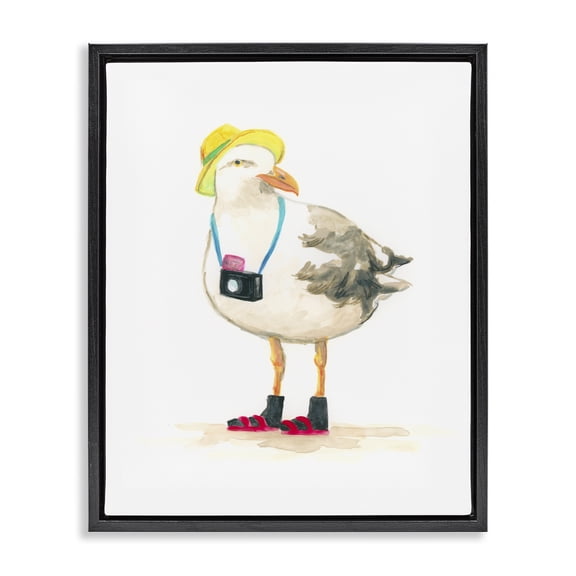 Stupell Industries Contemporary Tourist Seagull & Camera Black Floating Frame Canvas Art, 17 x 21, by June Erica Vess
