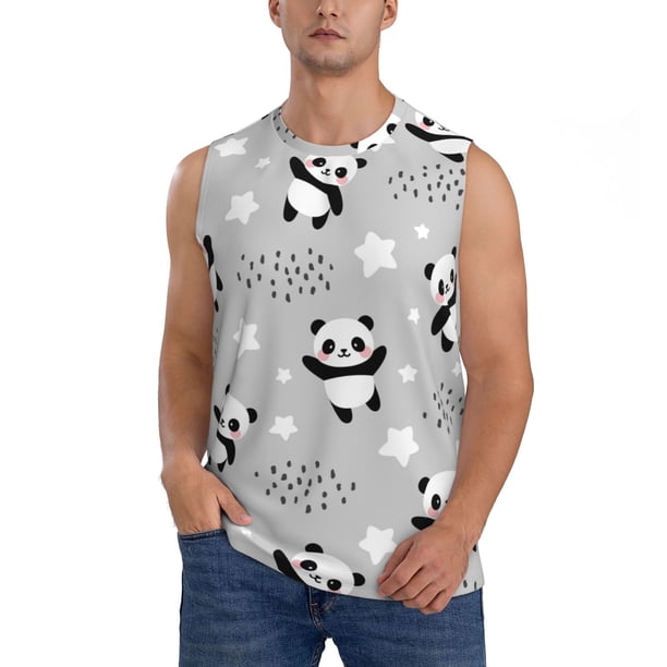 Fotbe Pandas Men's Camiseta sin Mangas Estampada para Hombres, Playera Casual para Gimnasio, Entrenamiento, Playa-Large