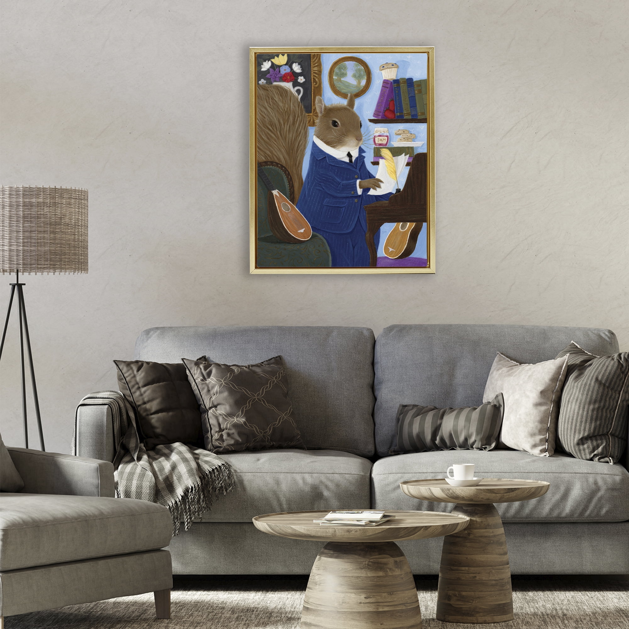 Stupell Industries Gentleman Squirrel Composing Gold Framed Floater Canvas Wall Art, design by Gina Matarazzo