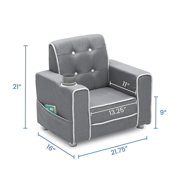 Chelsea Kids Upholstered Chair with Cup Holder, Soft Grey