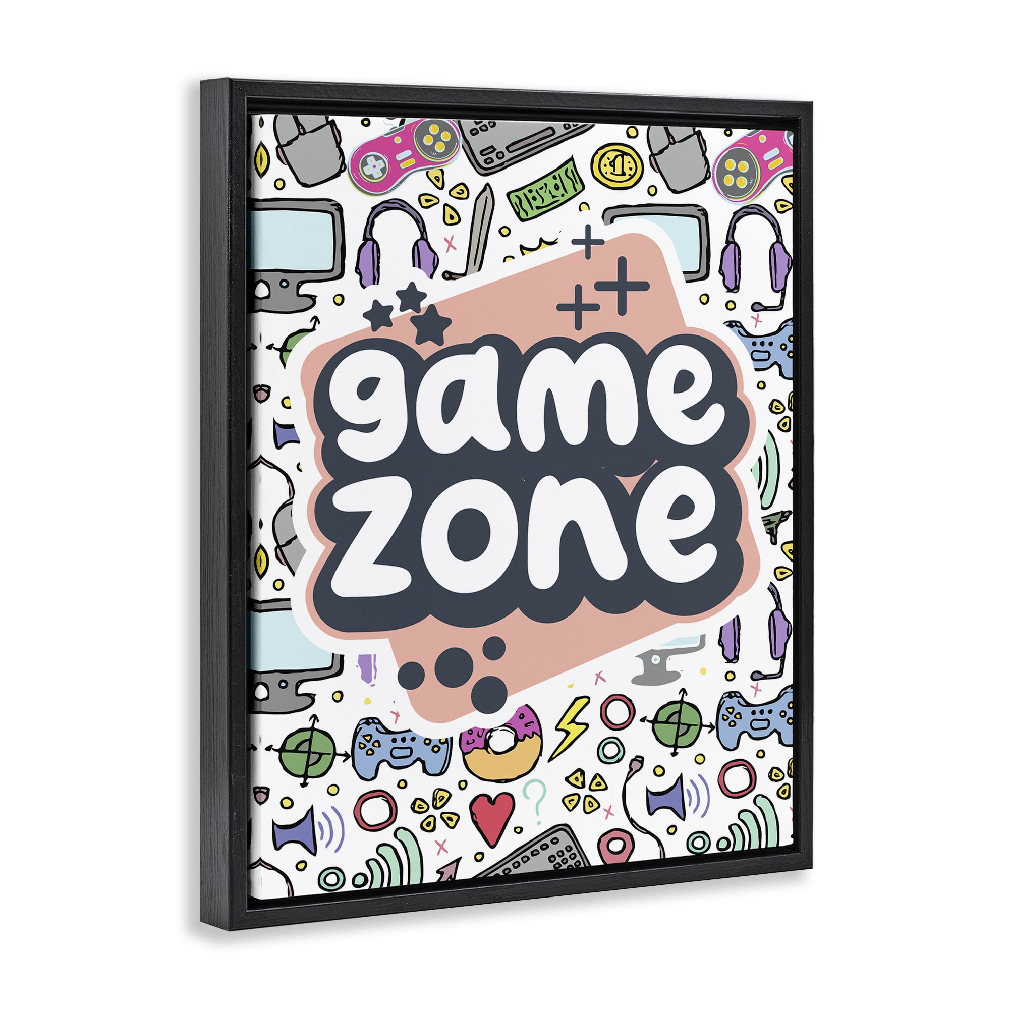 Stupell Industries Peach Game Zone Entertainment Painting Black Floater Framed Canvas Art Print Wall Art, 17 x 21