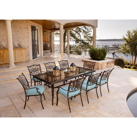 Hanover Traditions 9-Piece Aluminum Outdoor Dining Set, Blue