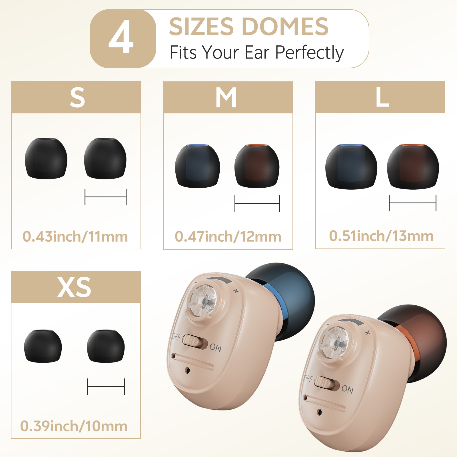 Delmicure Hearing Aids for Seniors Rechargeable with Noise Cancelling, Invisible, VHP-1607, Pair, Beige
