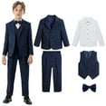 thumbnail image 2 of ZACPNCV Boy's Slim Fit Formal Suits 5 Piece Outfit for Ring Bearers Kids Dress Toddler Boy Tuxedo Homecoming Suits for Boys Navy 11-12 Years, 2 of 9