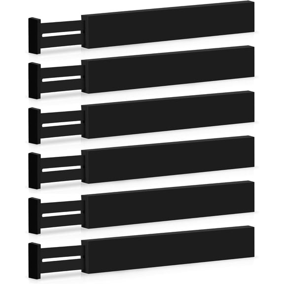 Bamboo Drawer Dividers 6 Pack, Adjustable 16 to 22 Inches Bamboo Drawer Organizer, Large Expandable Dresser Drawer Organizers - Black