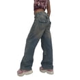 thumbnail image 2 of Women Wide Leg Denim Jeans High Waist Straight Casual Baggy Pants E-Girl Vintage Pockets Trousers, 2 of 10