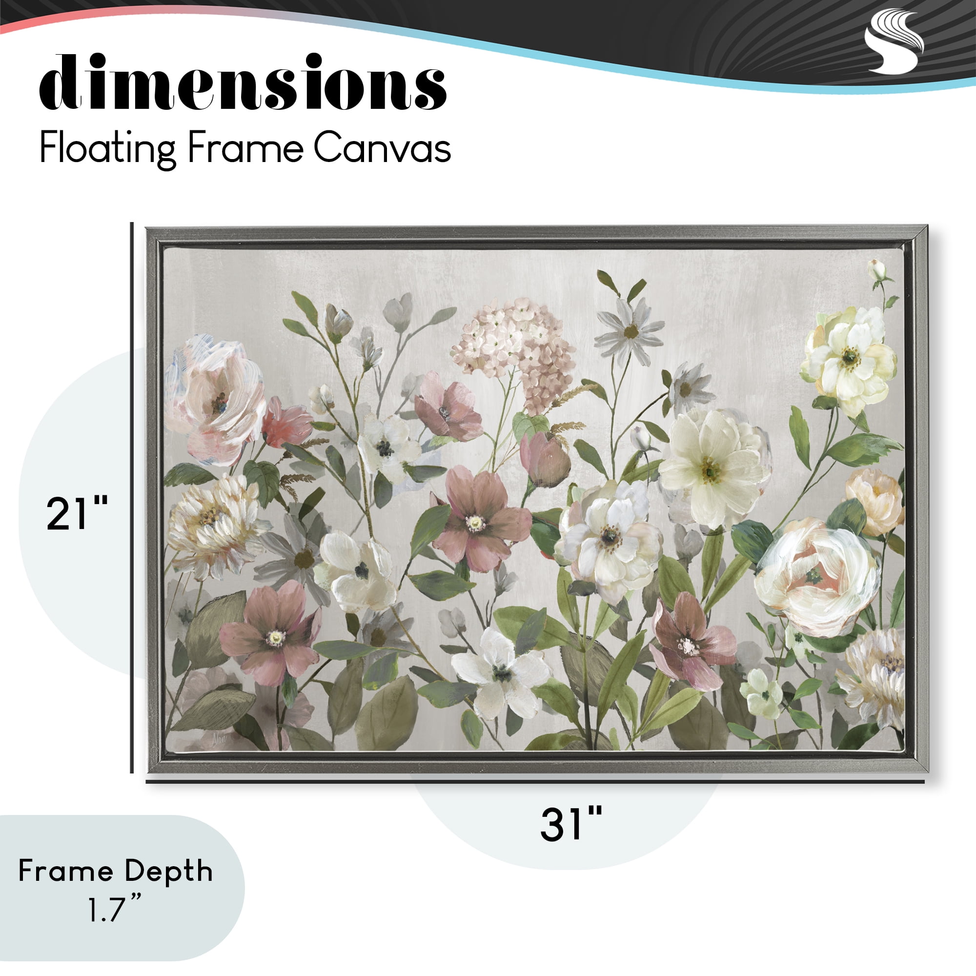 Stupell Industries Garden Meadow Arrangement Gray Framed Floater Canvas Wall Art, design by Nan
