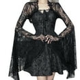 thumbnail image 3 of Women Fairycore Flared Sleeve Black See Through Flower Lace Ruffled Shrug Aesthetic Lace Up Cropped Cardigans Cover Up, 3 of 19