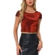thumbnail image 1 of INSPIRAR CHIC Camiseta de manga corta con cuello redondo y mangas de malla para mujer, corta, S, roja, 1 of 6
