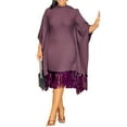 thumbnail image 2 of Sequin Fringe Batwing Women's Elegant Loose Dress  Sleeve  Cocktail Party Pleated Plus Size Dress, 2 of 8