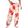 thumbnail image 2 of Women's Casual Pants Striped Linen Pants For Women Summer Casual Wide Leg Pants With Pockets Comfy Cropped Palazzo Pants,Pink Women's Casual Pants L, 2 of 5