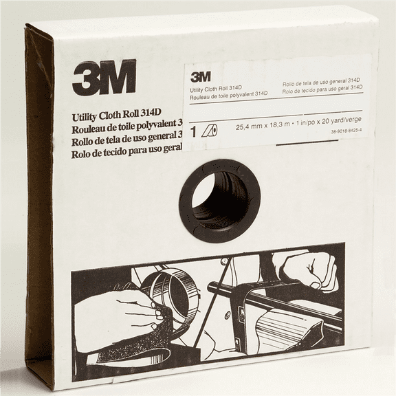 3M 19779 314D Series Utility Cloth Roll, 1 in W x 20 yd L, P180 Grit, Very Fine Grade, Aluminum Oxide