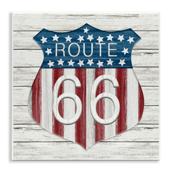 Stupell Industries Rustic Route 66 Patriotic Painting Unframed Art Print Wall Art, 12 x 12