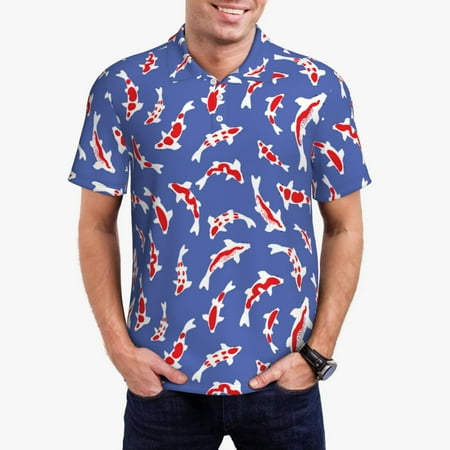 Gaeub Beautiful Koi Fish Print Men s Polo Shirts Short Sleeve Golf Performance Shirts Stretchy Golf Shirts Casual Summer Beach Shirts-Large