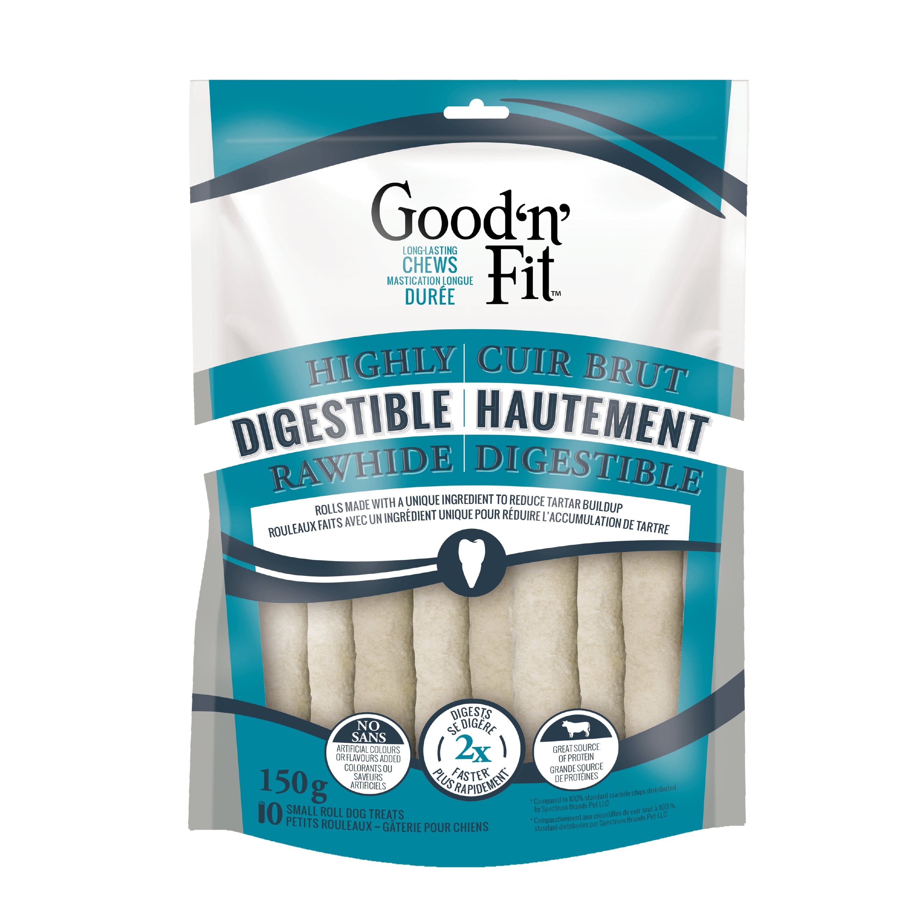 Good 'n' Fit Cuir Brut Hautement Digestible Chien Dentaire à Mâcher Se Digere 2plus Rapidement 6ct