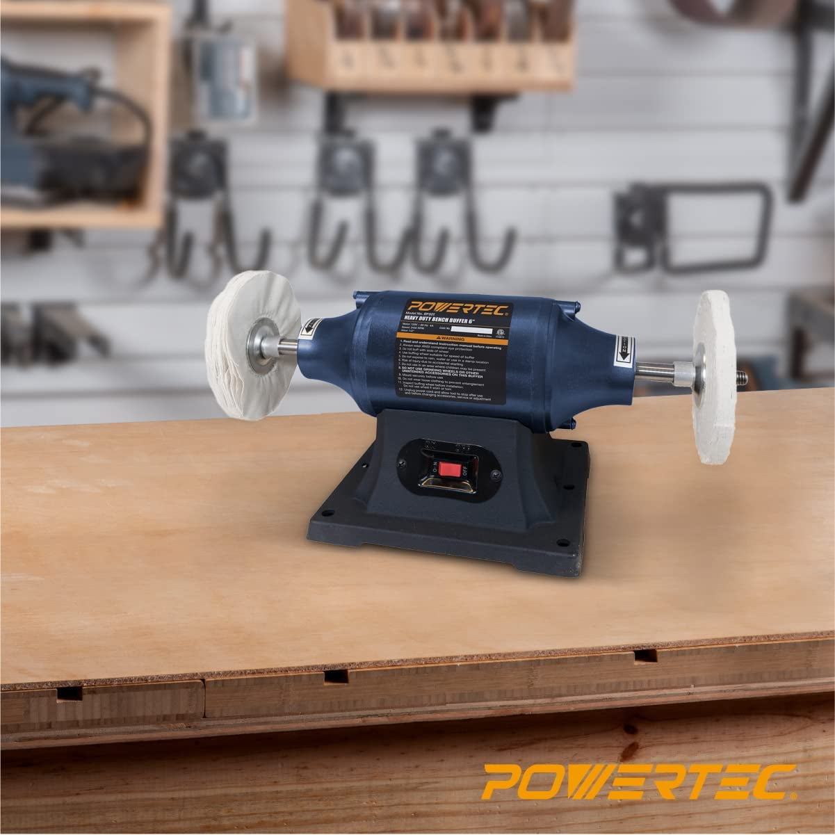POWERTEC Jewelry Polisher/Bench Buffer Polisher with 2 Polishing Wheel, 6-Inch Buffing & Polishing Machine, Benchtop Buffer for Metal, Jewelry, Knives, Wood, Jade and Plastic  (BF601)