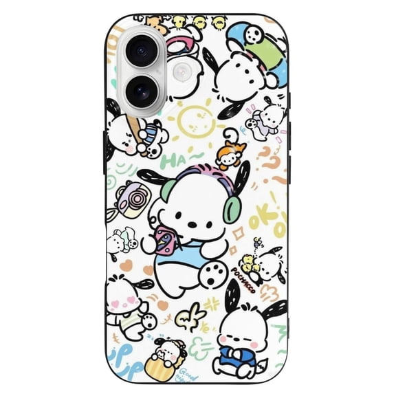 Sanrio-Pochacco Compatible with iPhone 16 Case Full Covered Soft Slim Rugged TPU Phone Case Shockproof Non-Slip Anti-Fingerprint Basic Cases Protection
