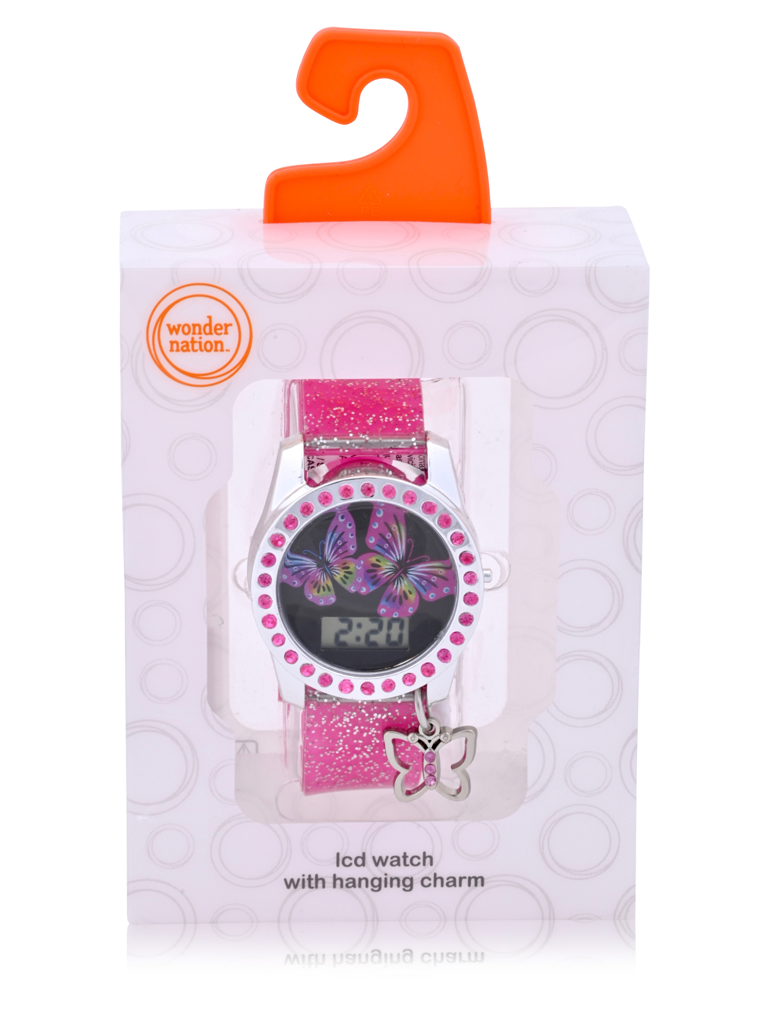 Wonder Nation Pink Glitter Butterfly Digital Watch with Charm photo 3