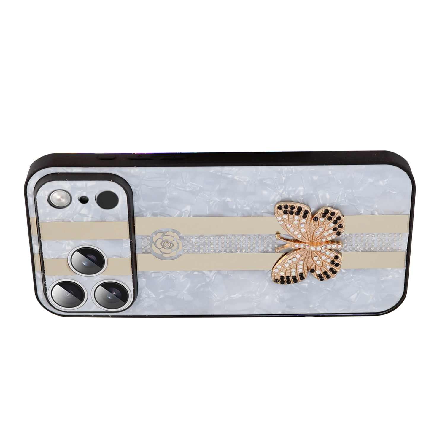 Shiny Rhinestone Butterfly Cover for iPhone 17 Pro Max - White