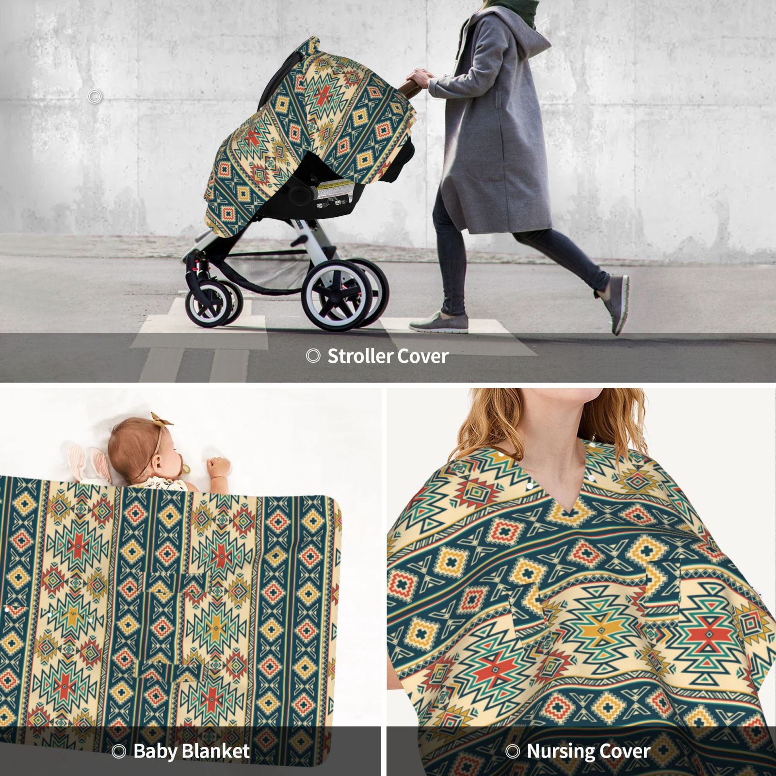 Car Seat Cover Baby - Traditional Tribal Aztec1 Breathable Infant Car Seat Cover for Baby Carseat, Lightweight Comfort Baby Essentials Must Haves Newborn Stuff for Girl Boy