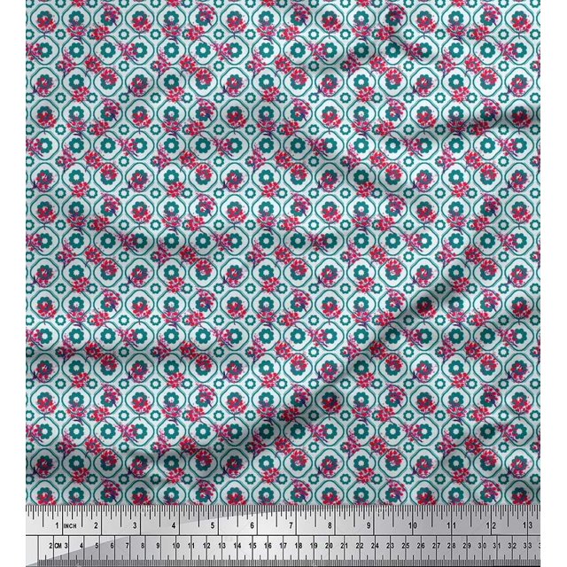 Soimoi Polyester Crepe Fabric Flower Watercolor Decor Fabric Printed Yard 52 Inch Wide