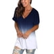 thumbnail image 3 of ICHUANYI Clearance Women's Fashion Printing Casual Gradient V-neck Short Sleeve Loose T-shirt Tops(Navy, M) ICHUANYI WER2023080807430, 3 of 7