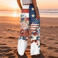 thumbnail image 5 of 4th Of July Pants for Women Patriotic Star USA Flag Print Slit Baggy Pajama Bottoms Elastic High Waist Wide Leg Regular Fit Casual Lounge Pants, #01 Navy, M, 5 of 5