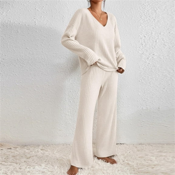 Pyhlmscde Women's 2 Piece V Neck Tops Wide Leg Pants Set, 2 Piece Sets for Women, Fall Outfits for Women, Women Fall Clothes