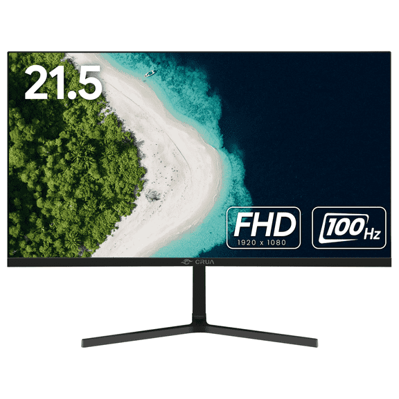 CRUA 22 inch FHD 1080P Computer Monitor - 100Hz VA Panel with 3-Side Frameless Design, Eye-Care Technology & VESA Mount, HDMI/VGA Ports (Black)