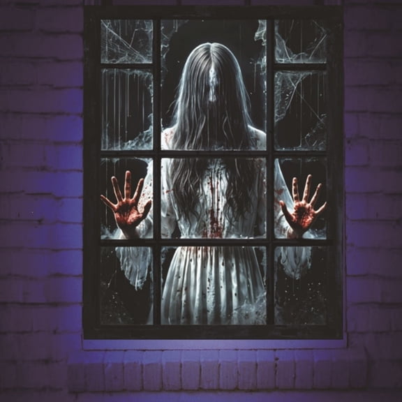 Halloween Outdoor Window Decorations, Scary Halloween Decorations Outdoor, Ghost Window Clings, Creepy Halloween Decorations, 24X19.5 Inch Haunted Female Ghost Through Broken Pane