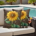 thumbnail image 4 of Summer Sunflower Outdoor Pillow Covers Pack of 2 Yellow Floral Plants Bees Brown Wood Grain Waterproof Throw Pillow Covers Decorative Cushion Cases for Patio Garden Tent Balcony Couch 26x26 inch, 4 of 9