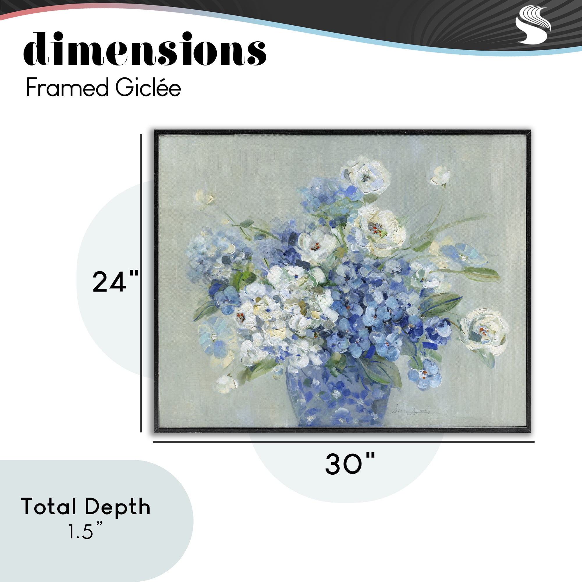 Stupell Industries Serene Blue And White Bouquet Black Framed Giclee Art, design by Sally Swatland