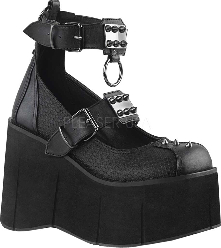 DEMONIA Gothic Punk Black 3 1/2" Platform Mary Janes Shoes w/ Wrap Around Ribbon 