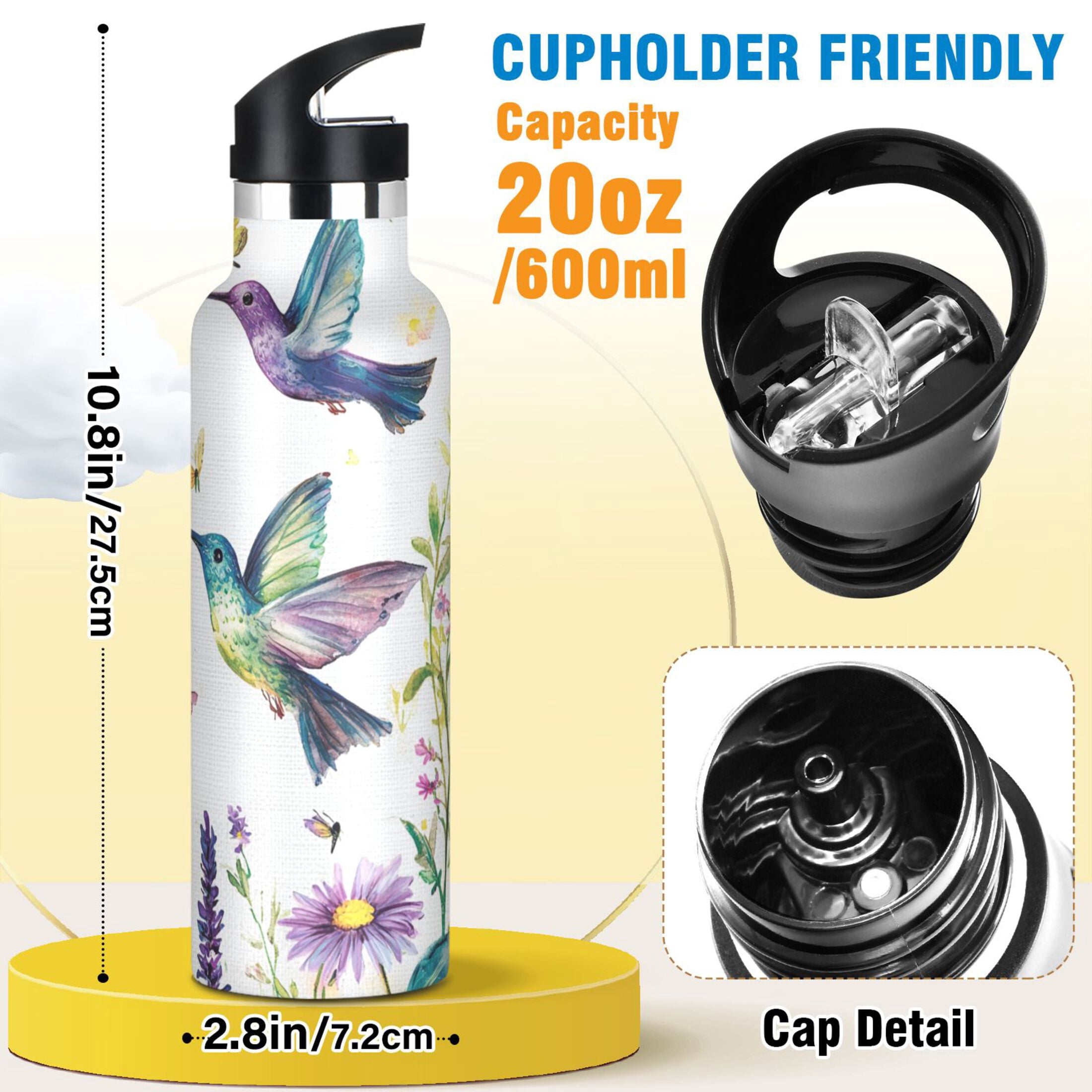 Kids Insulated Stainless Steel Sports Water Bottle 600ml (20oz) Whimsical Watercolor Painting