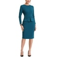 thumbnail image 2 of MODA NOVA Juniors Bodycon Pencil Midi Dress Round Neck 3/4 Sleeve Peplum Wear-to-Work  Sheath Dress, 2 of 5