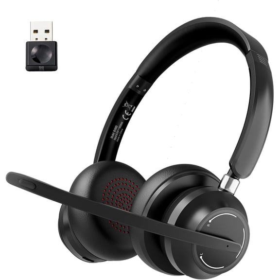 Bluetooth Wireless Headset with Microphone & USB Dongle, Noise Cancelling Headphones for PC/Mac, Zoom Teams Calls "