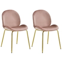 2 PCS Velvet Accent Chairs Dining Side Chairs w/Gold Metal Legs Pink For Daily Life