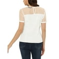 thumbnail image 3 of INSPIRE CHIC Women's Mesh Panel Dots Round Neck Short Sleeve Blouse Top M White, 3 of 5