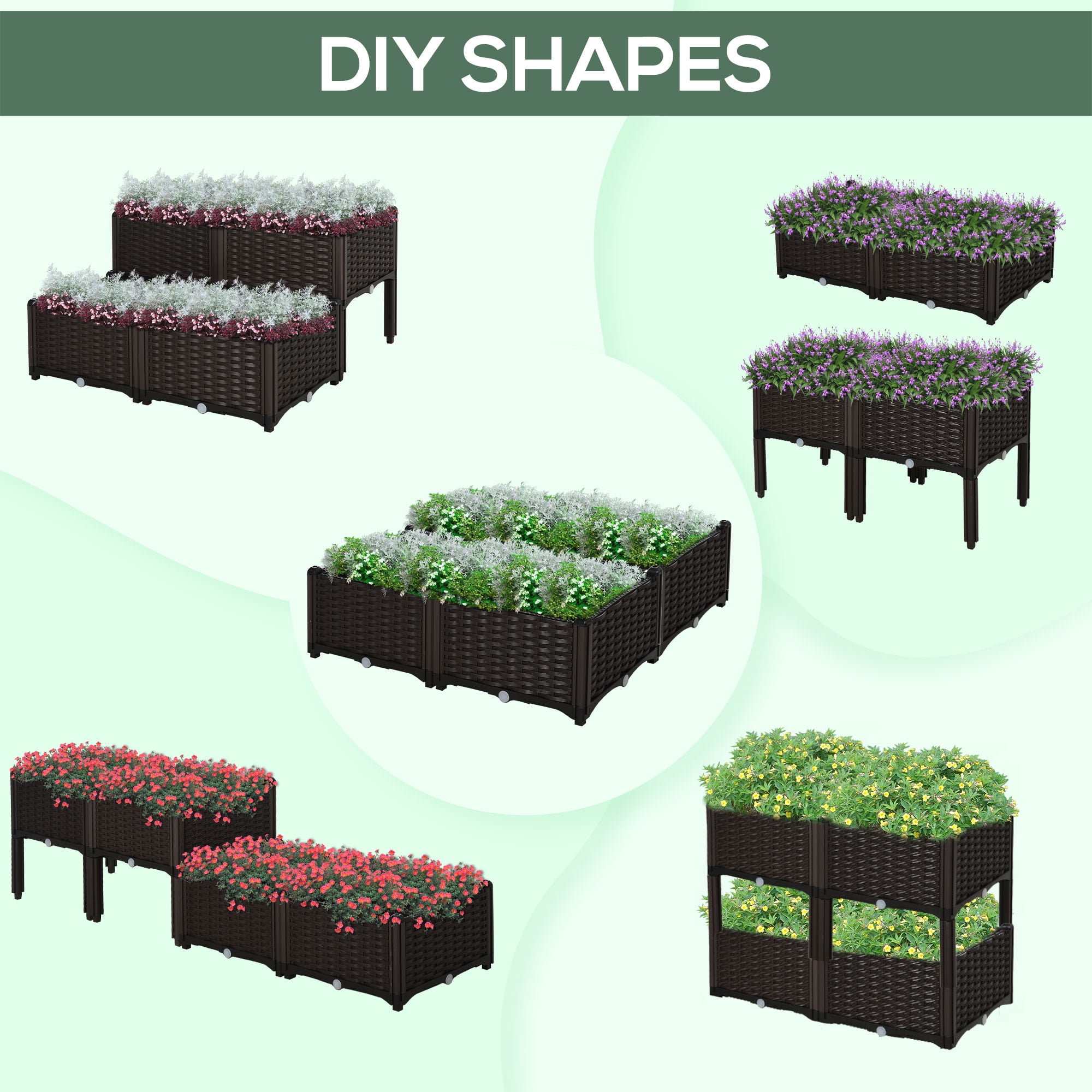 Garden Pots Outsunny 4 Piece Raised Garden Bed with Legs, Self-Watering Planter Box Raised Bed to Grow Flowers, Herbs & Vegetables, Brown,Outdoor Garden Planters