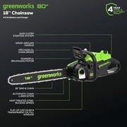 Greenworks 80V 18 Brushless Cordless Chainsaw (Great For Tree Felling, Limbing, Pruning, and Firewood), 75+ Compatible Tools, 4.0Ah Battery and Charger Included
