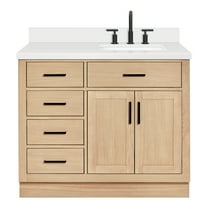 ARIEL Hepburn 43 Inch Single Rectangular Sink Bathroom Vanity With Pure White Quartz Countertop 1.5 Inch Edge In Oak