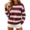 thumbnail image 4 of Zeijnsda Womens Winter Sweaters Thicken Warm Striped Sweaters Crew Neck Knit Pullover Sweaters for Women, 4 of 7